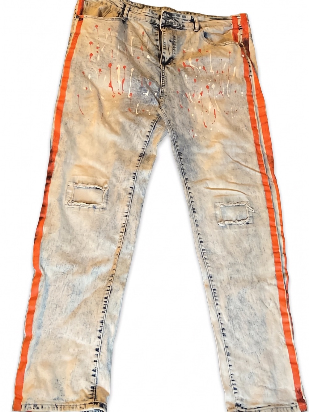 Slim Straight Light Wash Blind Trust Jeans with Orange Side Stripe